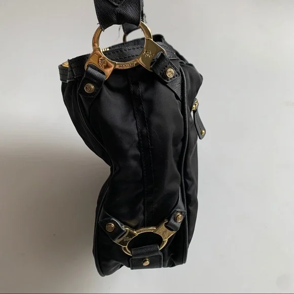 JPK Paris 75 Nylon Shoulder Bag Purse Black Gold Hardware - Picture 6 of 12